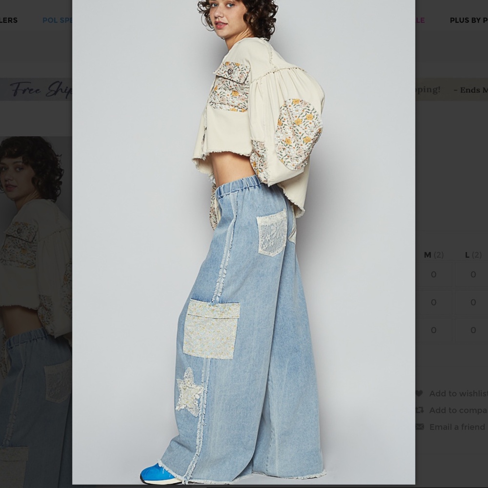 💕POL “ Sarasota “ POL Denim Wide Leg Pants with Star Patch 68A - Picture 6 of 6